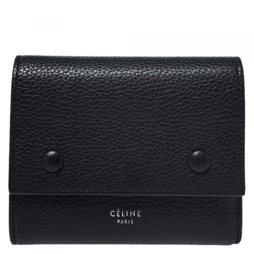 Old Céline Leather Trifold Wallet - Black/Yellow